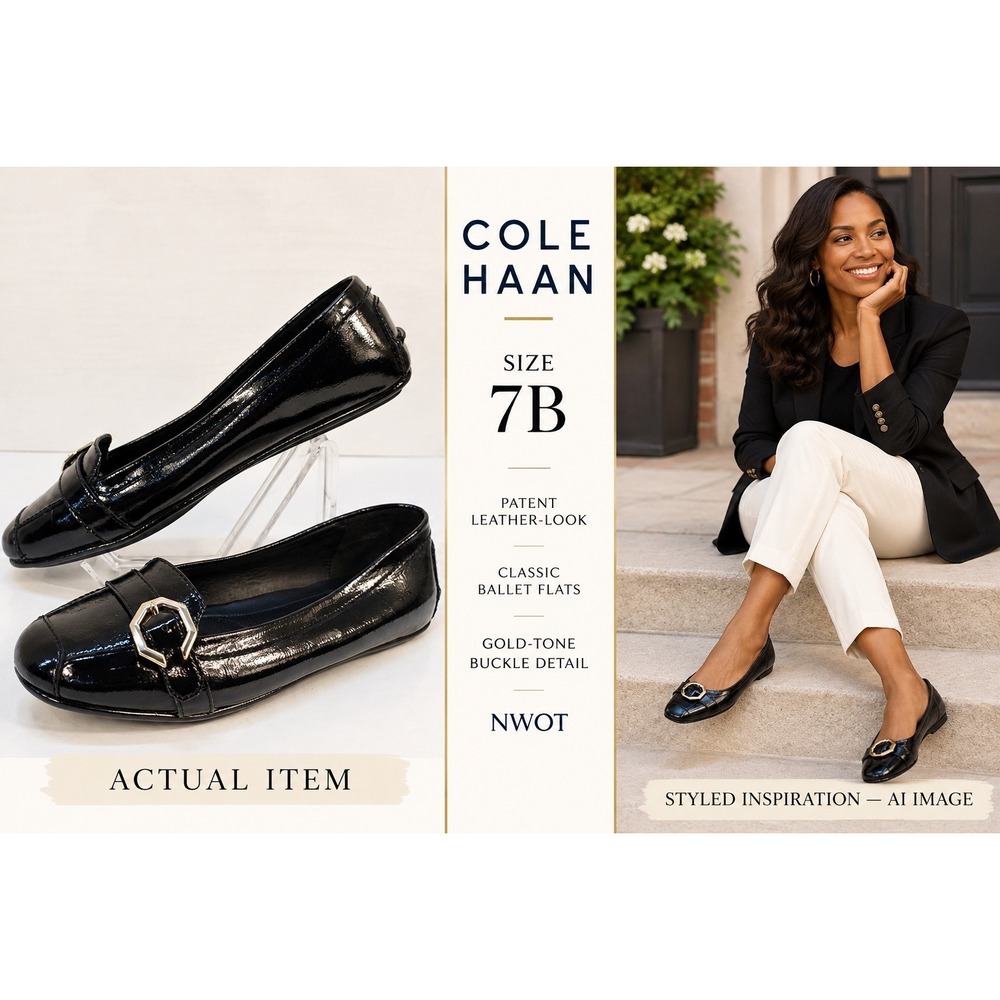 Cole Haan Ballet Flats Women's Buckle Black 7B NWOT Classic Professional